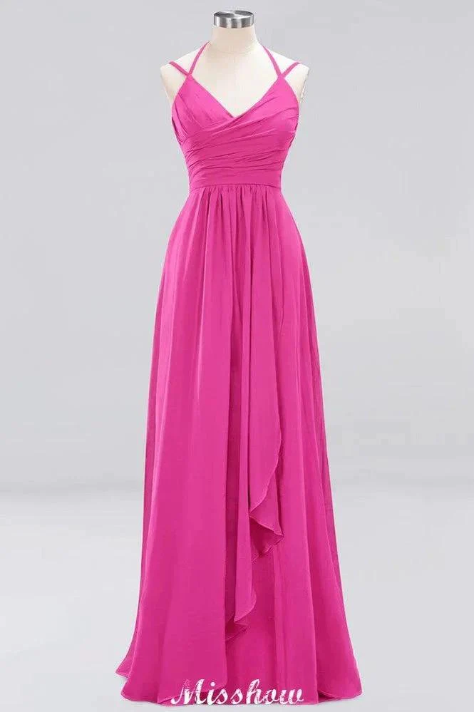 Spaghetti Sleeveless Ruffles A-line Chiffon Bridesmaid Dresses Straps Evening Maxi Dress - Image 5