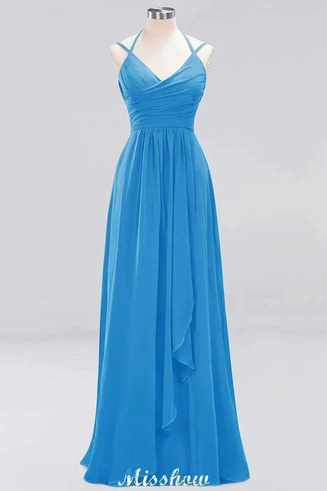 Spaghetti Sleeveless Ruffles A-line Chiffon Bridesmaid Dresses Straps Evening Maxi Dress - Image 6