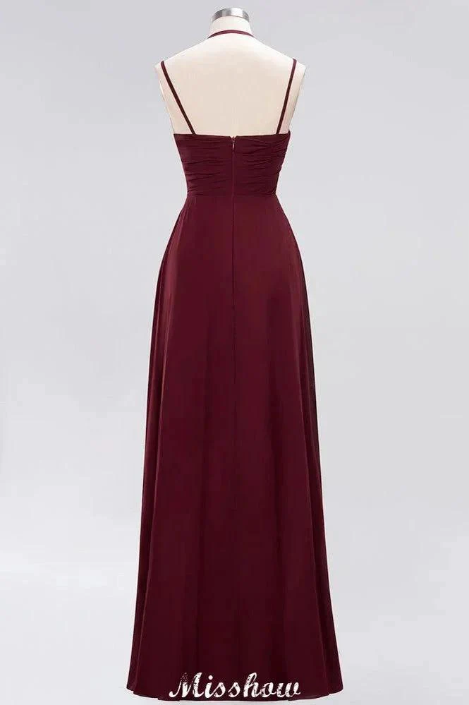 Spaghetti Sleeveless Ruffles A-line Chiffon Bridesmaid Dresses Straps Evening Maxi Dress - Image 7