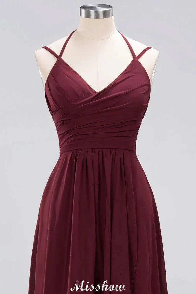 Spaghetti Sleeveless Ruffles A-line Chiffon Bridesmaid Dresses Straps Evening Maxi Dress - Image 8