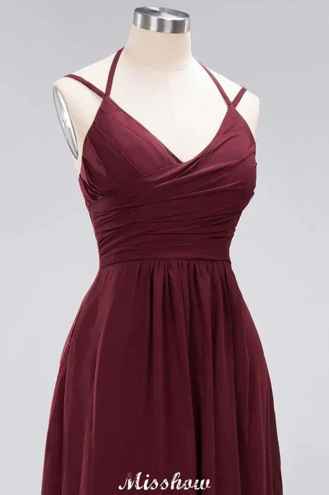 Spaghetti Sleeveless Ruffles A-line Chiffon Bridesmaid Dresses Straps Evening Maxi Dress - Image 9