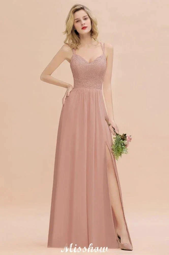 Spaghetti Slim Side Split Bridesmaid Dress Sky Blue V-Neck Wedding Party Dress - Image 2