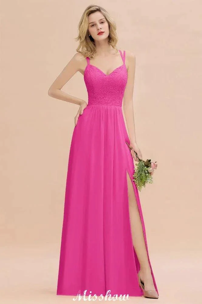 Spaghetti Slim Side Split Bridesmaid Dress Sky Blue V-Neck Wedding Party Dress - Image 3