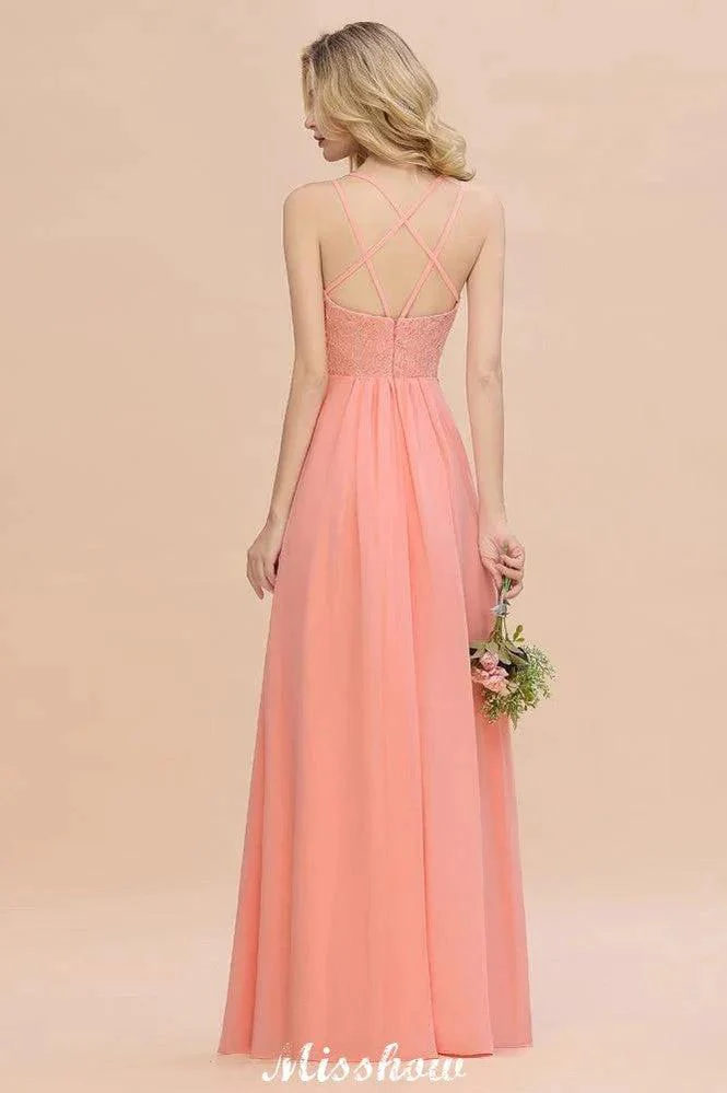 Spaghetti Slim Side Split Bridesmaid Dress Sky Blue V-Neck Wedding Party Dress - Image 4