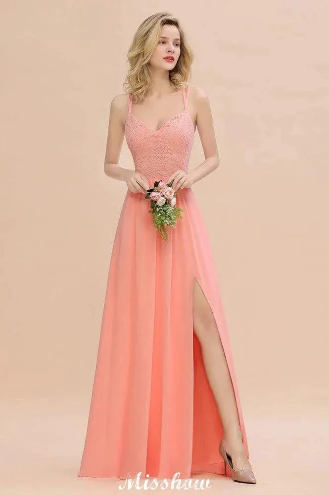 Spaghetti Slim Side Split Bridesmaid Dress Sky Blue V-Neck Wedding Party Dress - Image 5