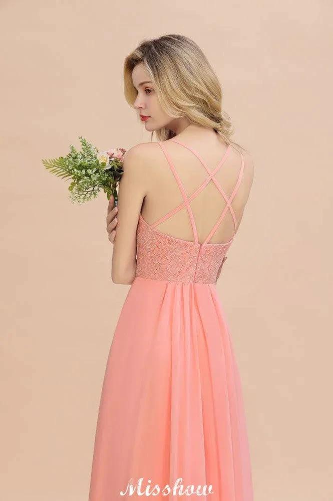 Spaghetti Slim Side Split Bridesmaid Dress Sky Blue V-Neck Wedding Party Dress - Image 7