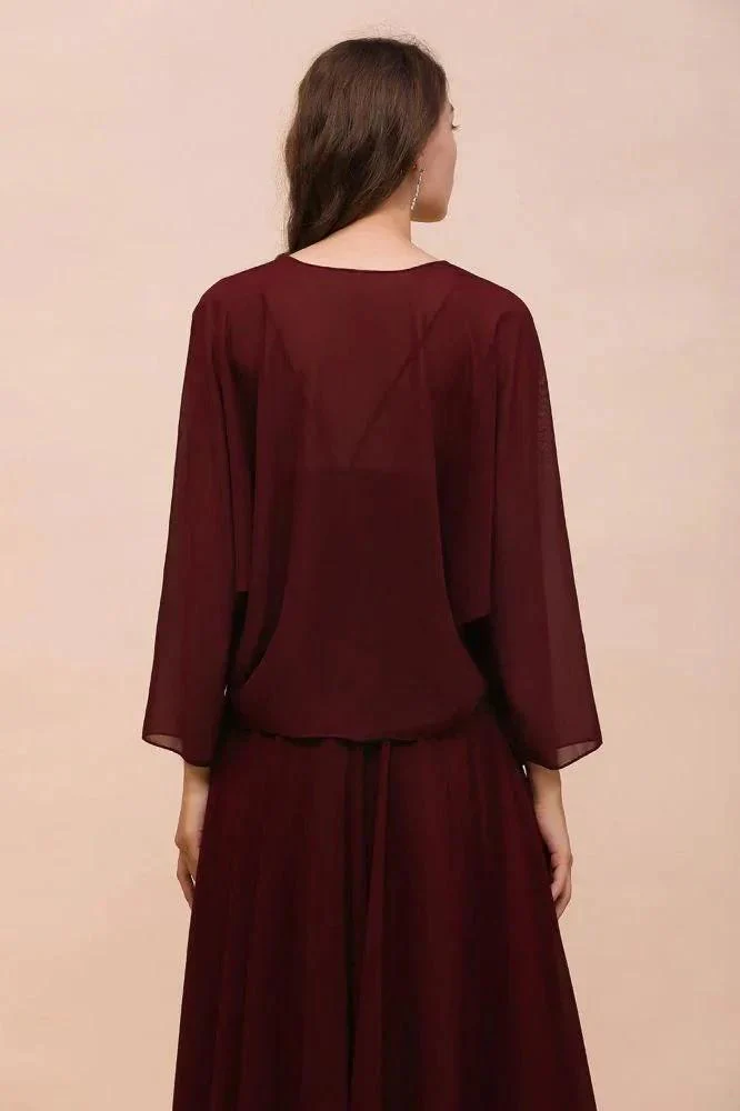 Spaghetti Sraps Burgundy Bridesmaid Dress with Wraps Floor Length Wedding Guest Dres - Image 2