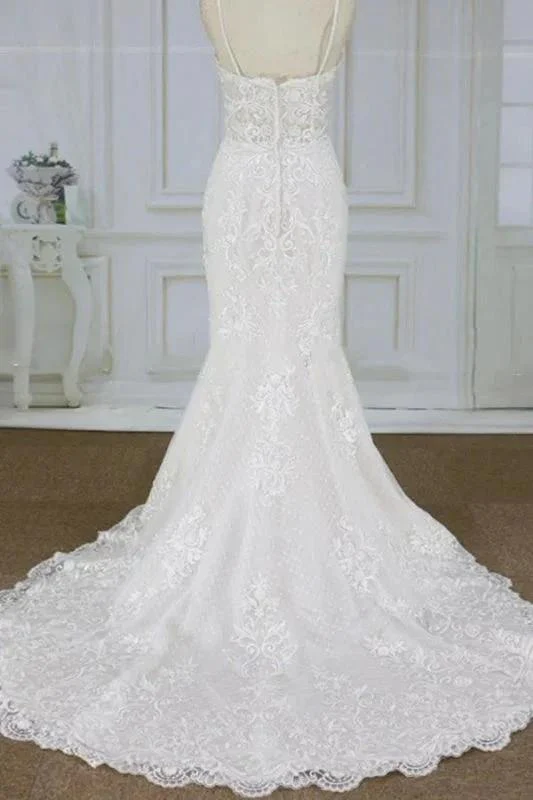Spaghetti Strap Appliques Pretty Mermaid Elegant Wedding Dresses - Image 2