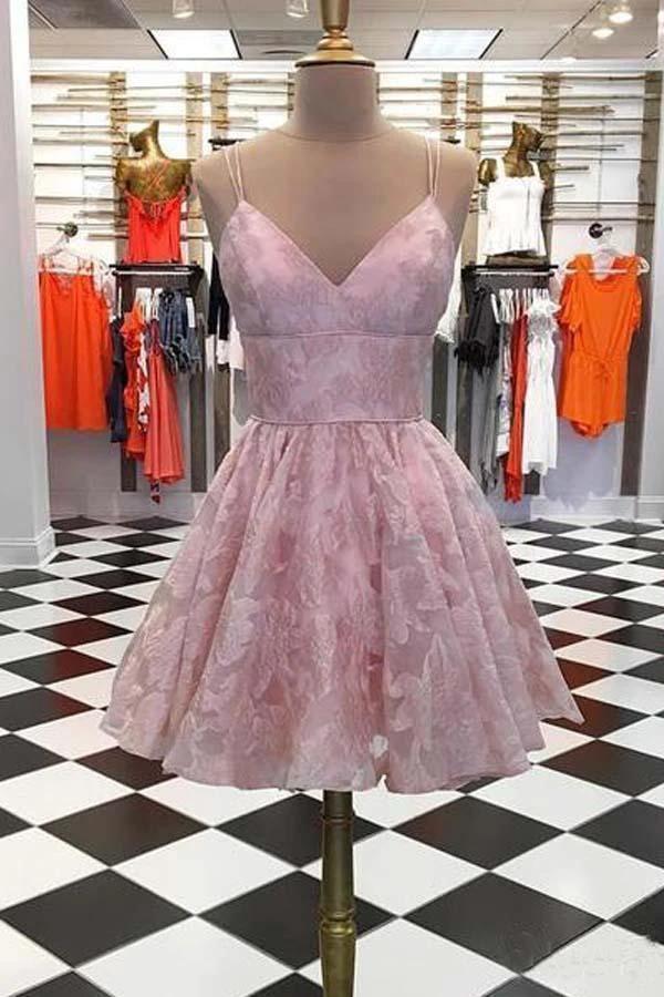 Spaghetti Strap Homecoming Dresses Jacquard V Neck Short Prom Dress PD392 - Image 3
