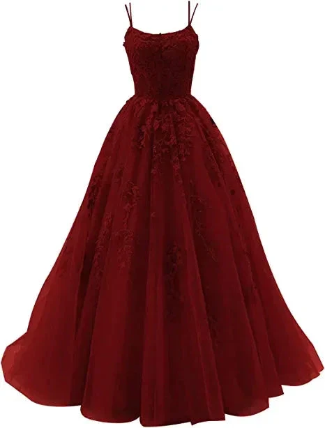 Spaghetti Strap Prom Dress Lace Appliques Wedding Tulle Long Dress Princess Formal Evening Gowns Y1202 - Image 2