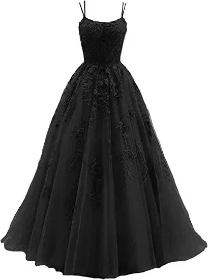 Spaghetti Strap Prom Dress Lace Appliques Wedding Tulle Long Dress Princess Formal Evening Gowns Y1202 - Image 3
