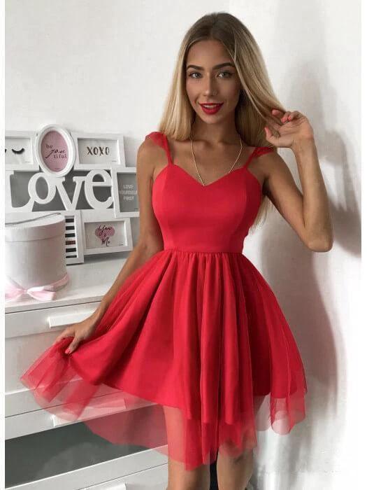 Spaghetti Strap Red Short Prom Dress Mini  Homecoming Dress PD305 - Image 2