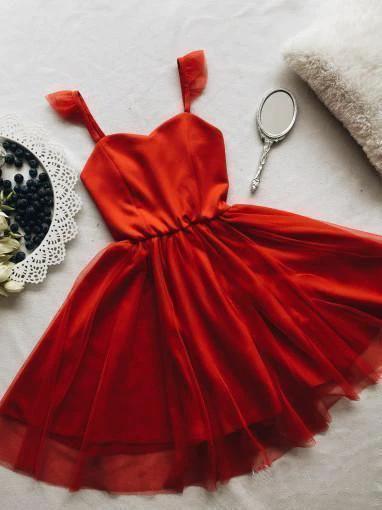 Spaghetti Strap Red Short Prom Dress Mini  Homecoming Dress PD305 - Image 4