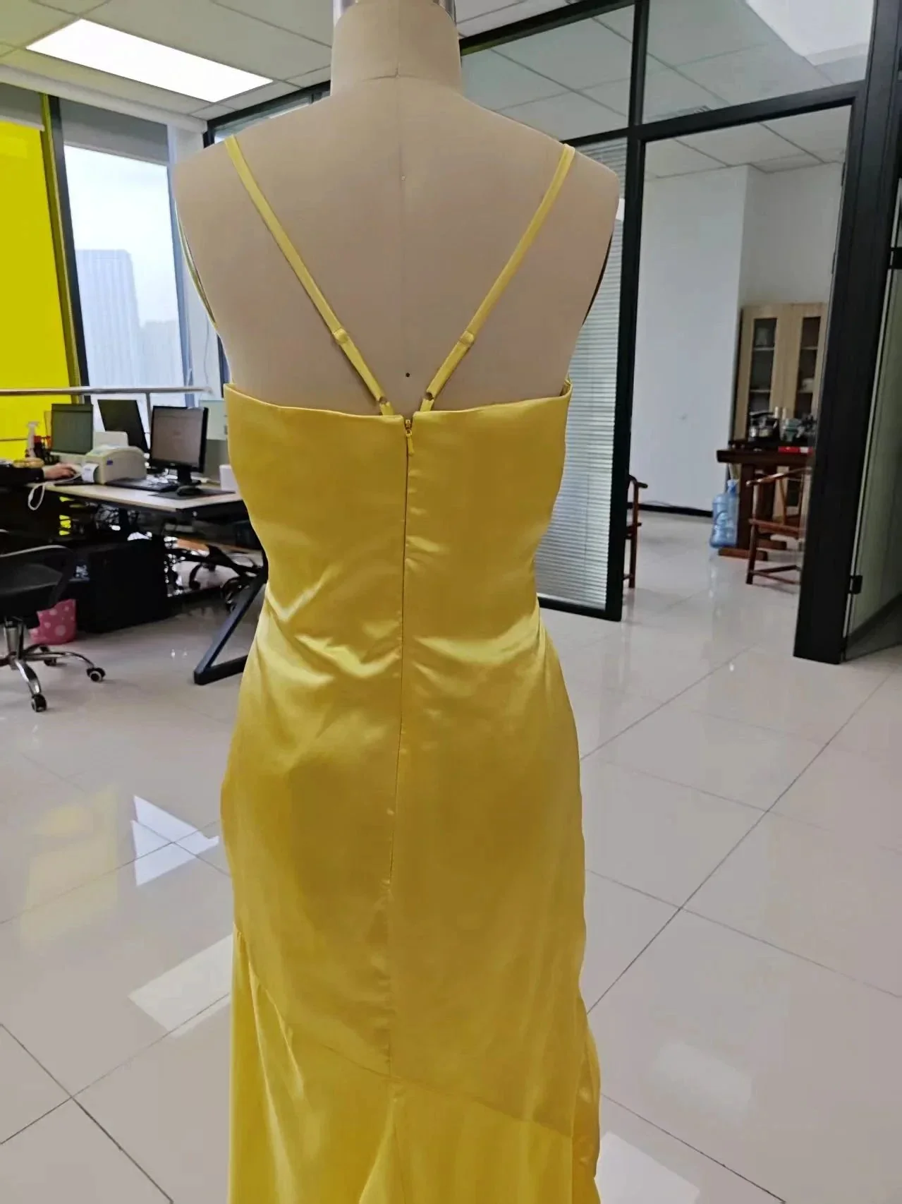 Spaghetti Strap Satin Prom Dresses Long A Line Pleated Corset Bridesmaid Formal Dress with Slit - Image 4