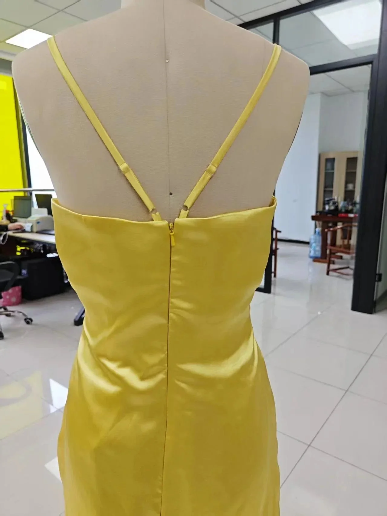 Spaghetti Strap Satin Prom Dresses Long A Line Pleated Corset Bridesmaid Formal Dress with Slit - Image 6