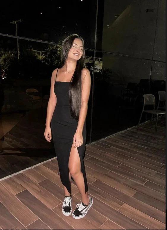 Spaghetti Strap Sexy Split Solid Slim Lady Vintage Prom Dress,Black Evening Dress Y1187 - Image 2