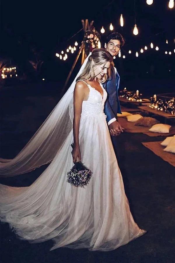 Spaghetti Strap V Neck Beach Wedding Dresses Backless Bridal Dresses  WD285 - Image 2