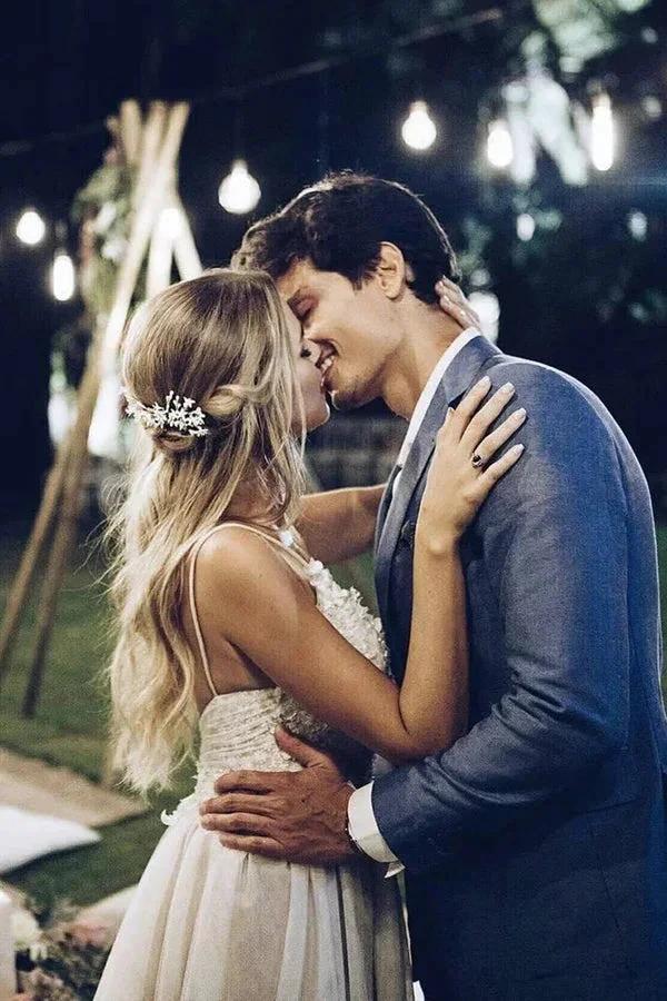 Spaghetti Strap V Neck Beach Wedding Dresses Backless Bridal Dresses  WD285 - Image 3