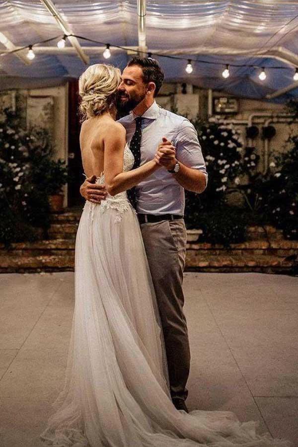Spaghetti Strap V Neck Beach Wedding Dresses Backless Bridal Dresses  WD285 - Image 4