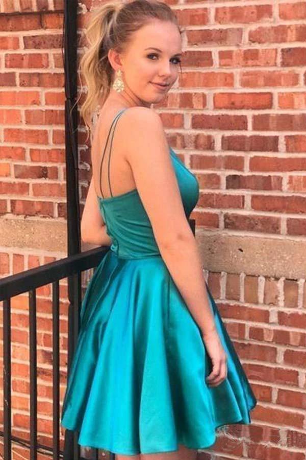 Spaghetti Strap V Neck Sky Blue Short Prom Dress Homecoming Dress PD320 - Image 3