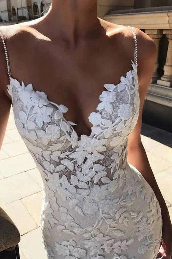 Spaghetti Strap Vintage Mermaid Lace Appliques Wedding Dress,MW288 - Image 2