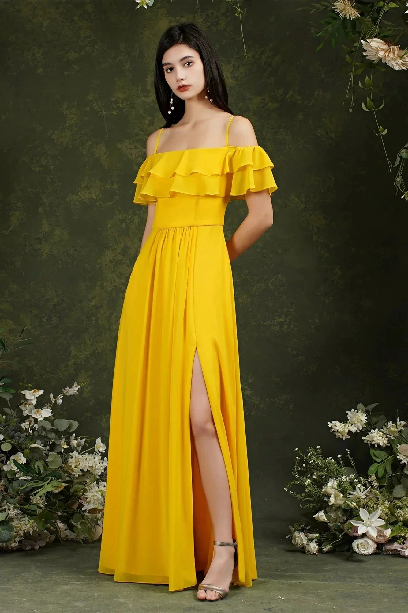 Spaghetti Strapes Off-the-shoulder Split Front Tulle Prom Dress - Image 10