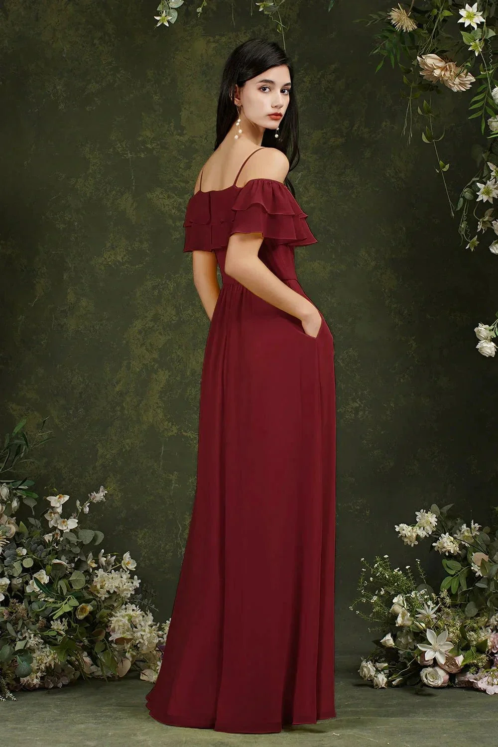Spaghetti Strapes Off-the-shoulder Split Front Tulle Prom Dress - Image 2