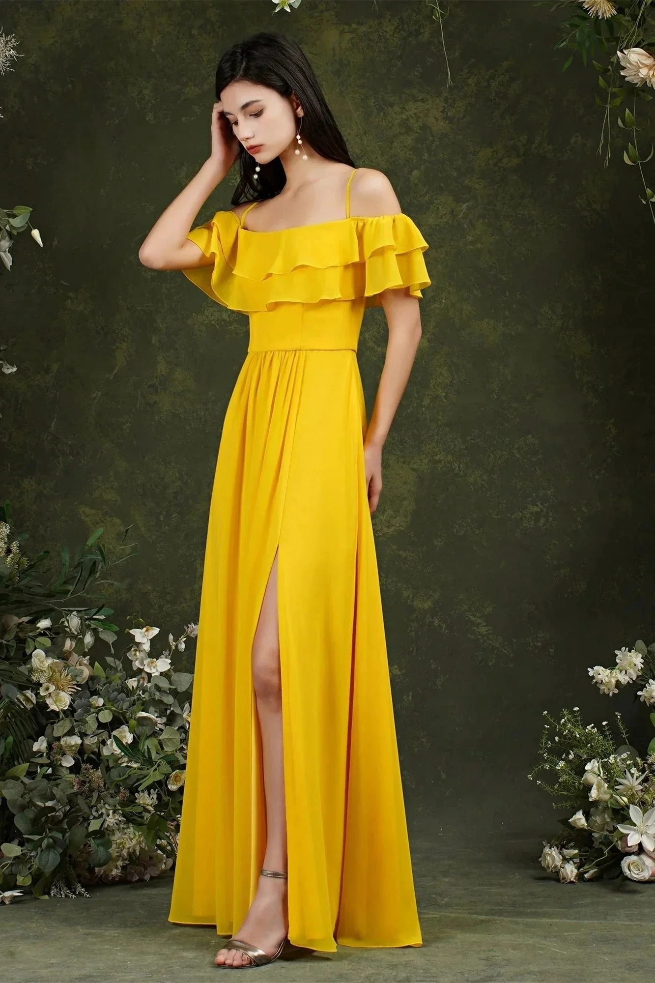 Spaghetti Strapes Off-the-shoulder Split Front Tulle Prom Dress - Image 7