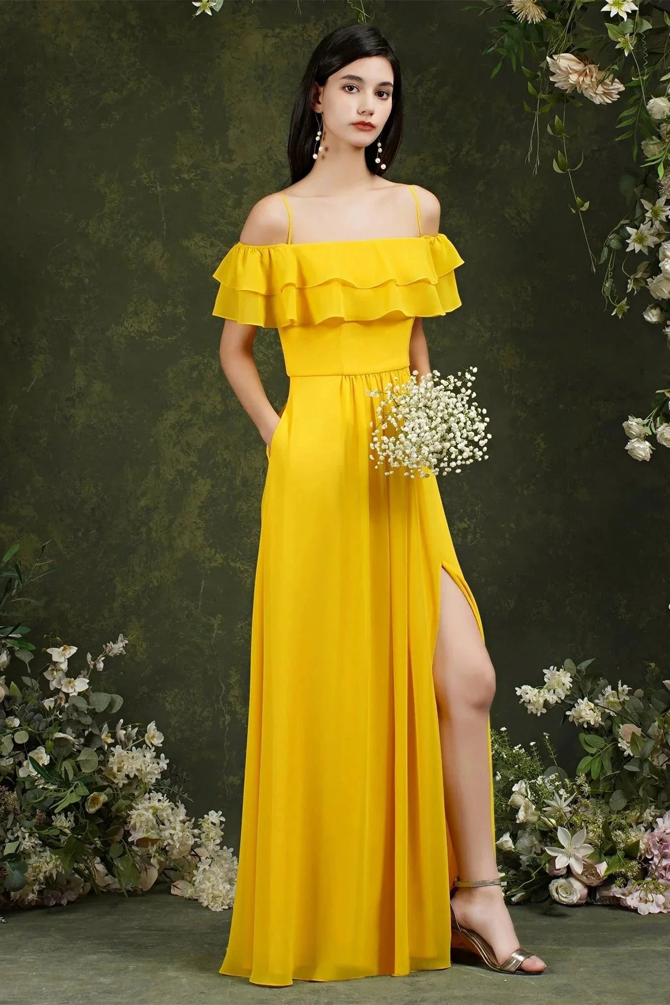 Spaghetti Strapes Off-the-shoulder Split Front Tulle Prom Dress - Image 8