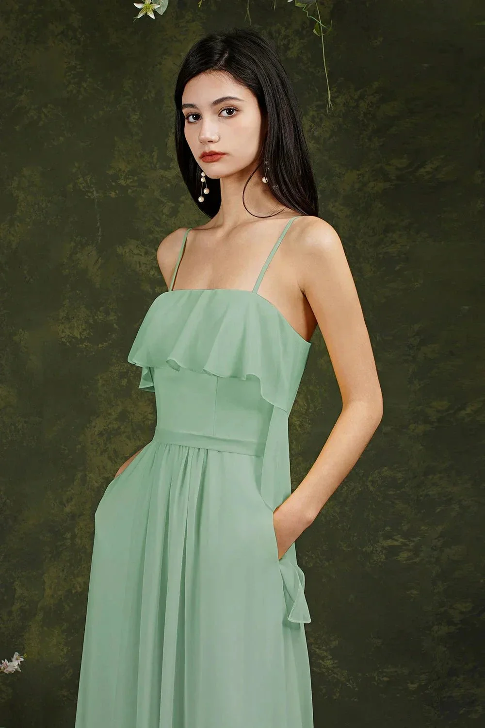 Spaghetti Strapes Split Front Aline Tulle Long Prom dress - Image 3