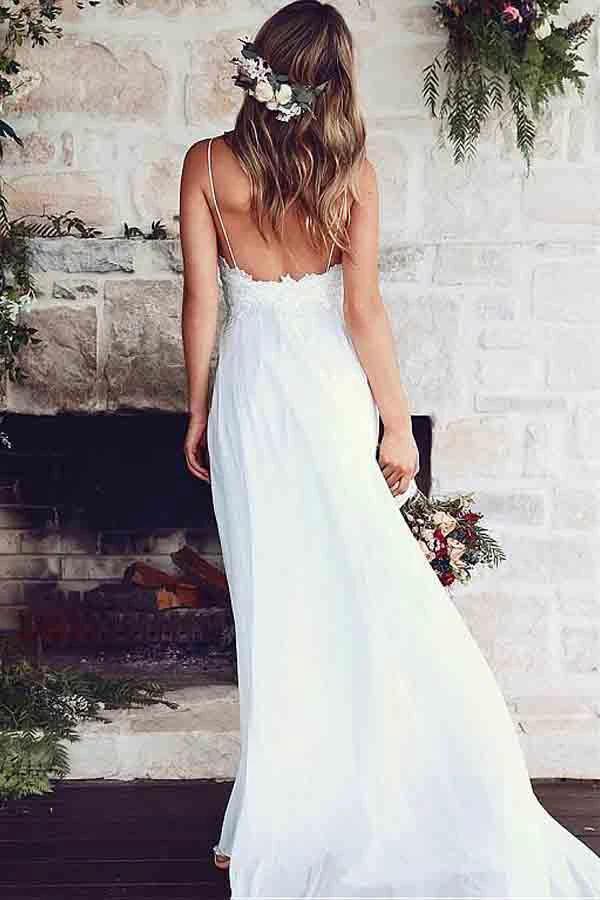 Spaghetti Straps A-Line Wedding Dresses With Lace Appliques WD186 - Image 2