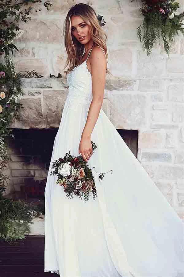 Spaghetti Straps A-Line Wedding Dresses With Lace Appliques WD186 - Image 3
