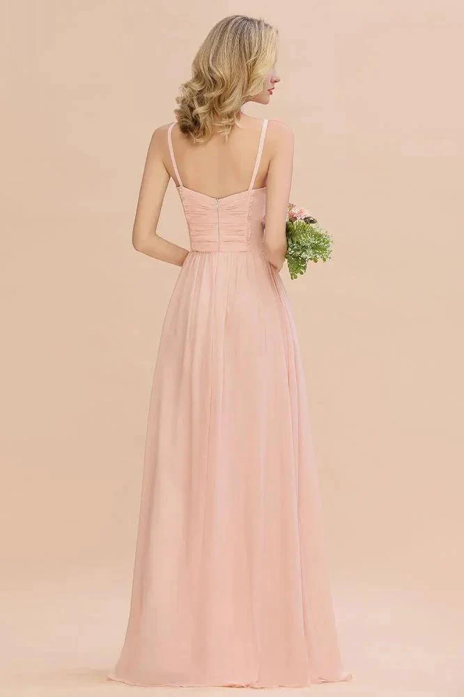 Spaghetti Straps Aline Bridesmaid Dress Sweetheart  Chiffon Swing Evening Dress - Image 2