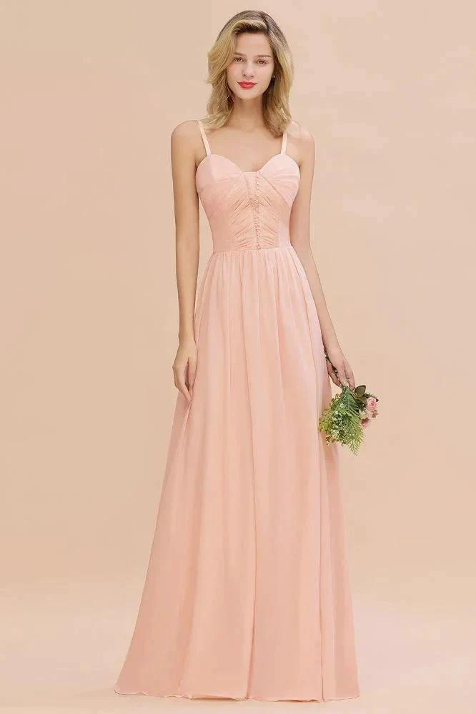 Spaghetti Straps Aline Bridesmaid Dress Sweetheart  Chiffon Swing Evening Dress - Image 3