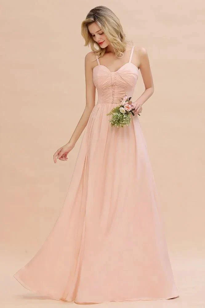 Spaghetti Straps Aline Bridesmaid Dress Sweetheart  Chiffon Swing Evening Dress - Image 4