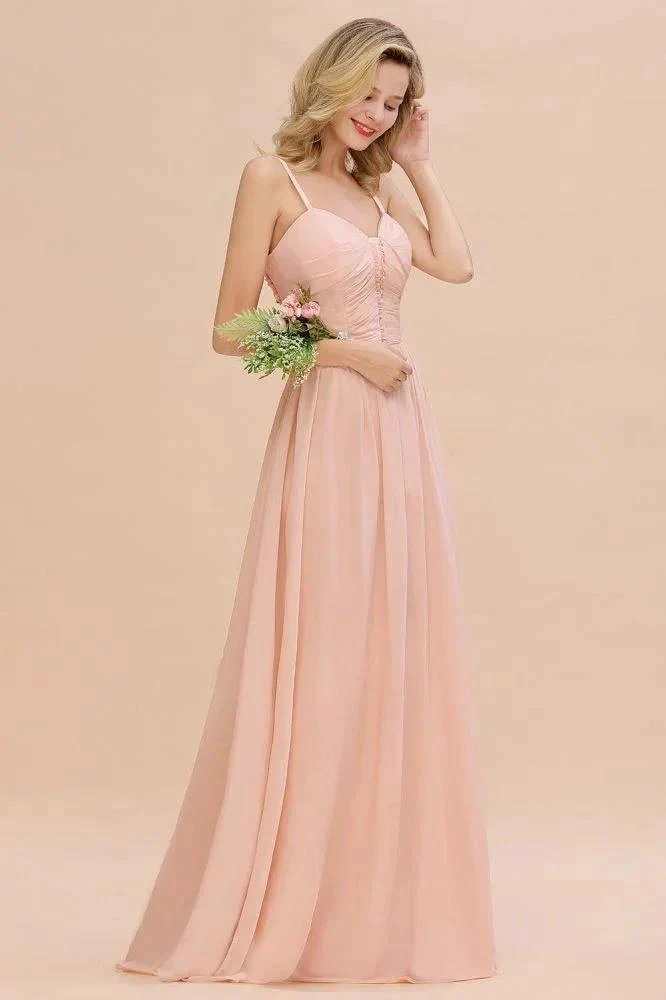 Spaghetti Straps Aline Bridesmaid Dress Sweetheart  Chiffon Swing Evening Dress - Image 5