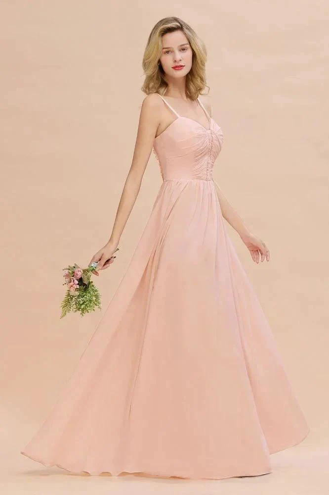 Spaghetti Straps Aline Bridesmaid Dress Sweetheart  Chiffon Swing Evening Dress - Image 6