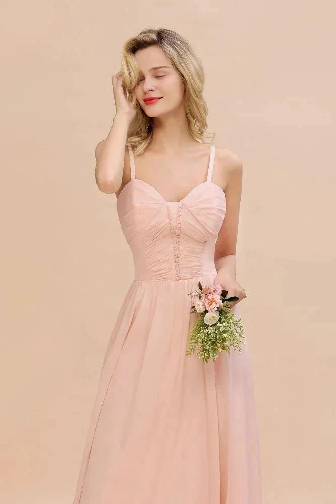 Spaghetti Straps Aline Bridesmaid Dress Sweetheart  Chiffon Swing Evening Dress - Image 7