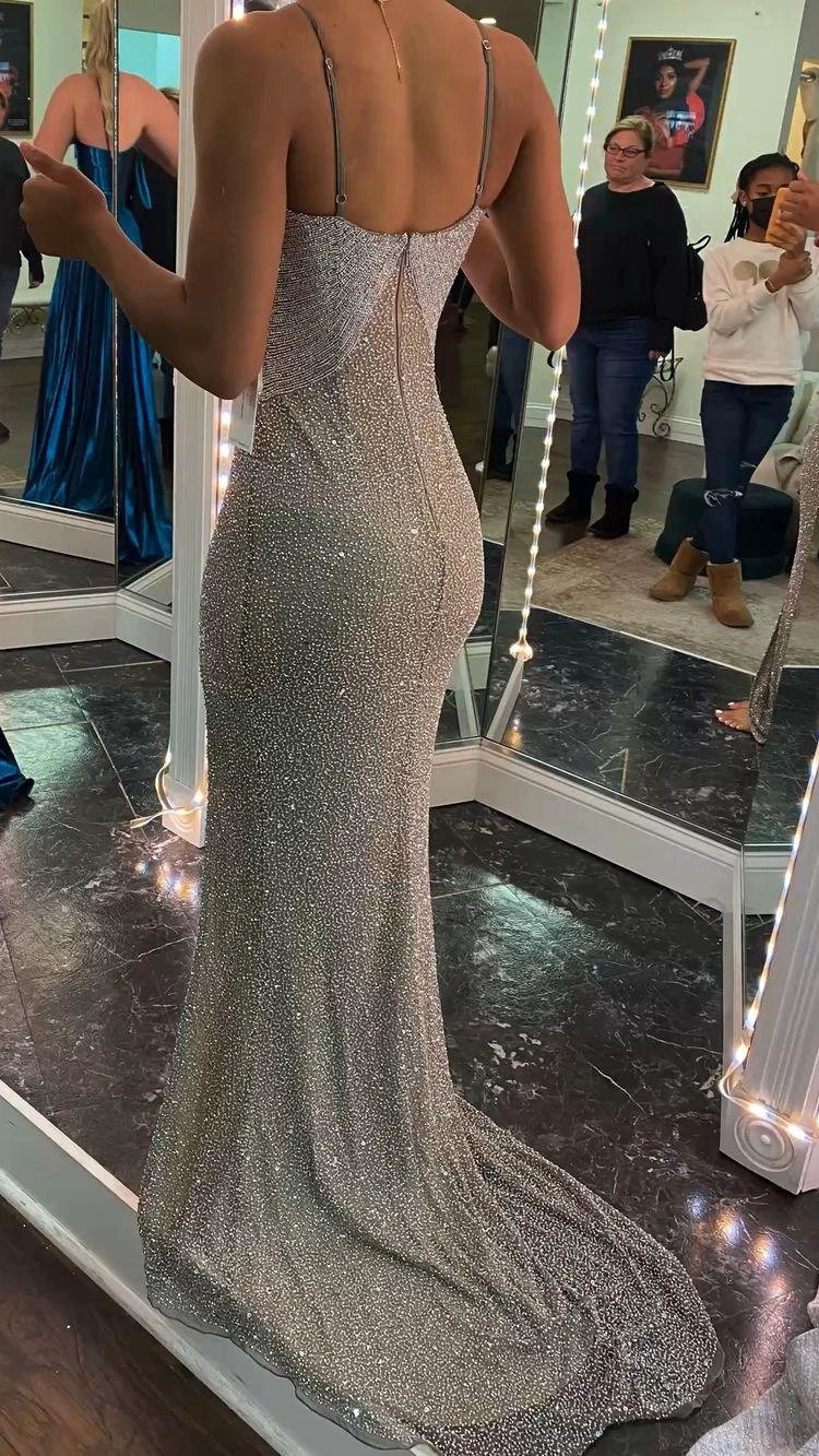 Spaghetti Straps Backless Evening Dress,Sexy Mermaid Evening Gown With Train Y1396 - Image 2