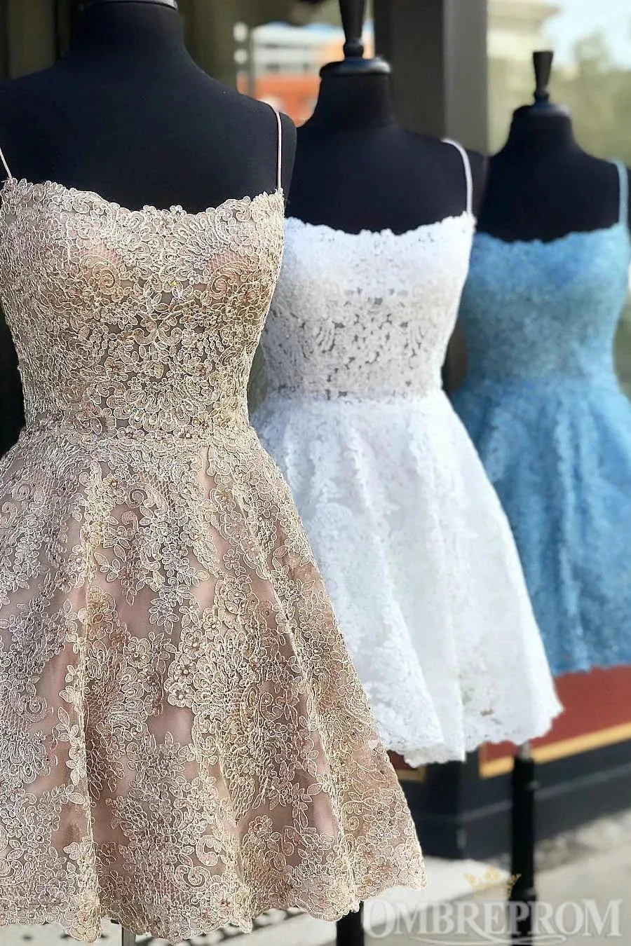 Spaghetti Straps Backless Lace Short Prom Dresses Homecoming Dresses - Image 5