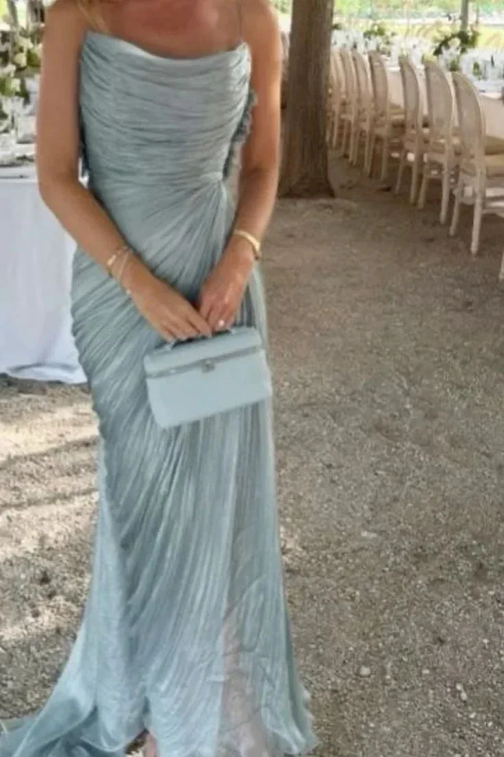 Spaghetti Straps Blue Tulle Pleated Evening Dress Elegant Prom Dress Y8195 - Image 2