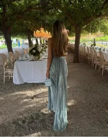 Spaghetti Straps Blue Tulle Pleated Evening Dress Elegant Prom Dress Y8195 - Image 4
