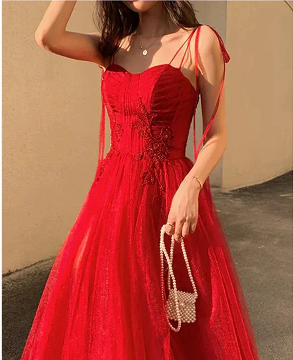 Spaghetti Straps Burgundy Floral Prom Dresses, Wine Red Long Formal Evening Dresses with Corset Back Y1297 - Image 2