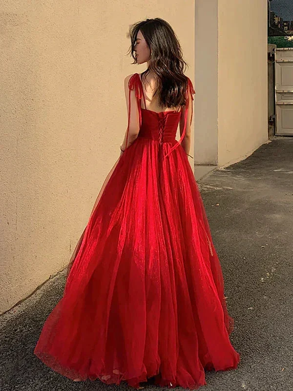 Spaghetti Straps Burgundy Floral Prom Dresses, Wine Red Long Formal Evening Dresses with Corset Back Y1297 - Image 3
