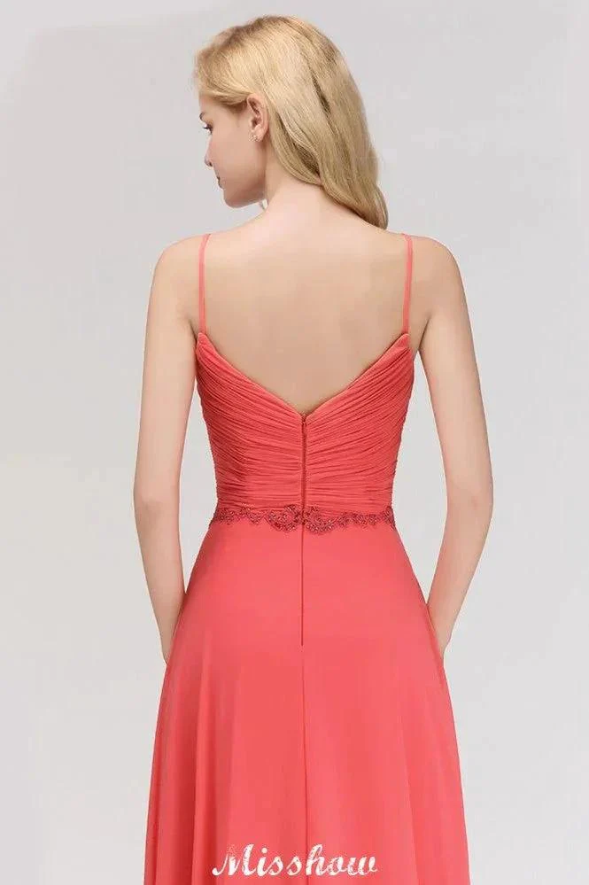 Spaghetti Straps Chiffon Aline Evening Maxi Gown Sleeveless Beading Bridesmaid Dress - Image 8