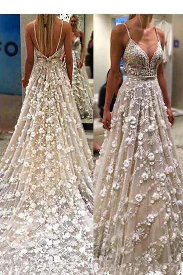 Spaghetti Straps Court Train Backless Wedding Dress With Beading  WD376 - Image 2