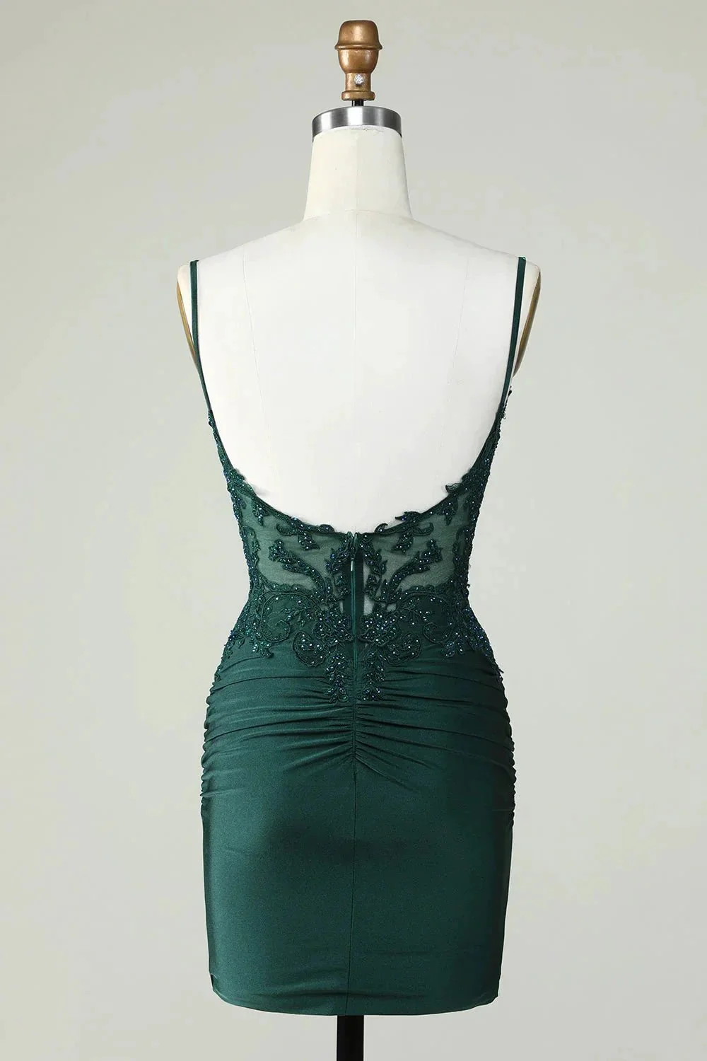 Bodycon Dark Green Spaghetti Straps Corset Homecoming Dress with Beading - Image 2