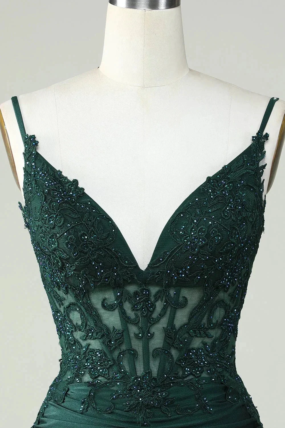 Bodycon Dark Green Spaghetti Straps Corset Homecoming Dress with Beading - Image 4