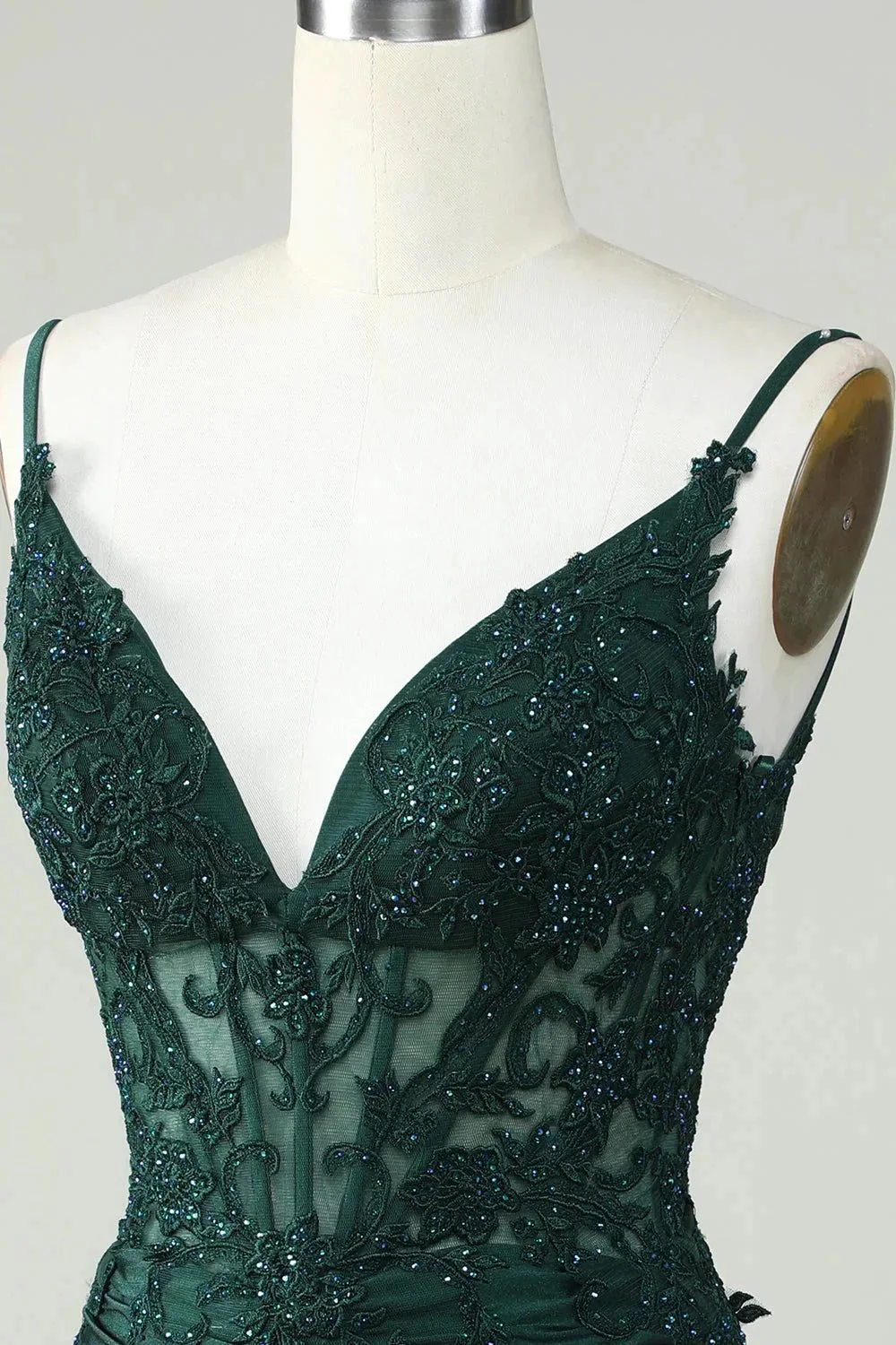 Bodycon Dark Green Spaghetti Straps Corset Homecoming Dress with Beading - Image 5