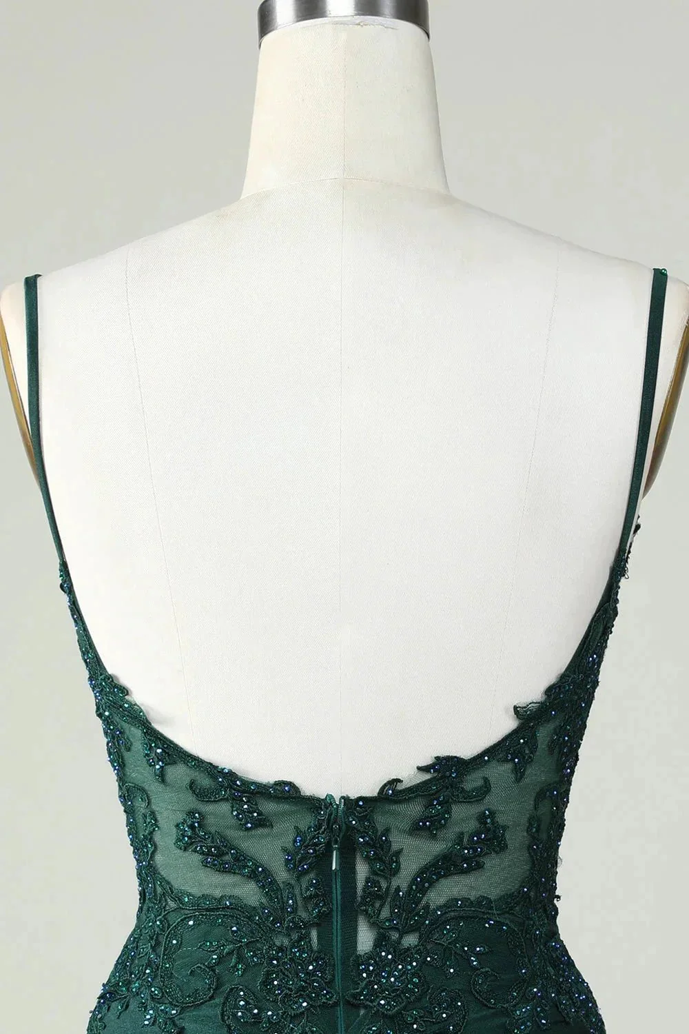 Bodycon Dark Green Spaghetti Straps Corset Homecoming Dress with Beading - Image 6